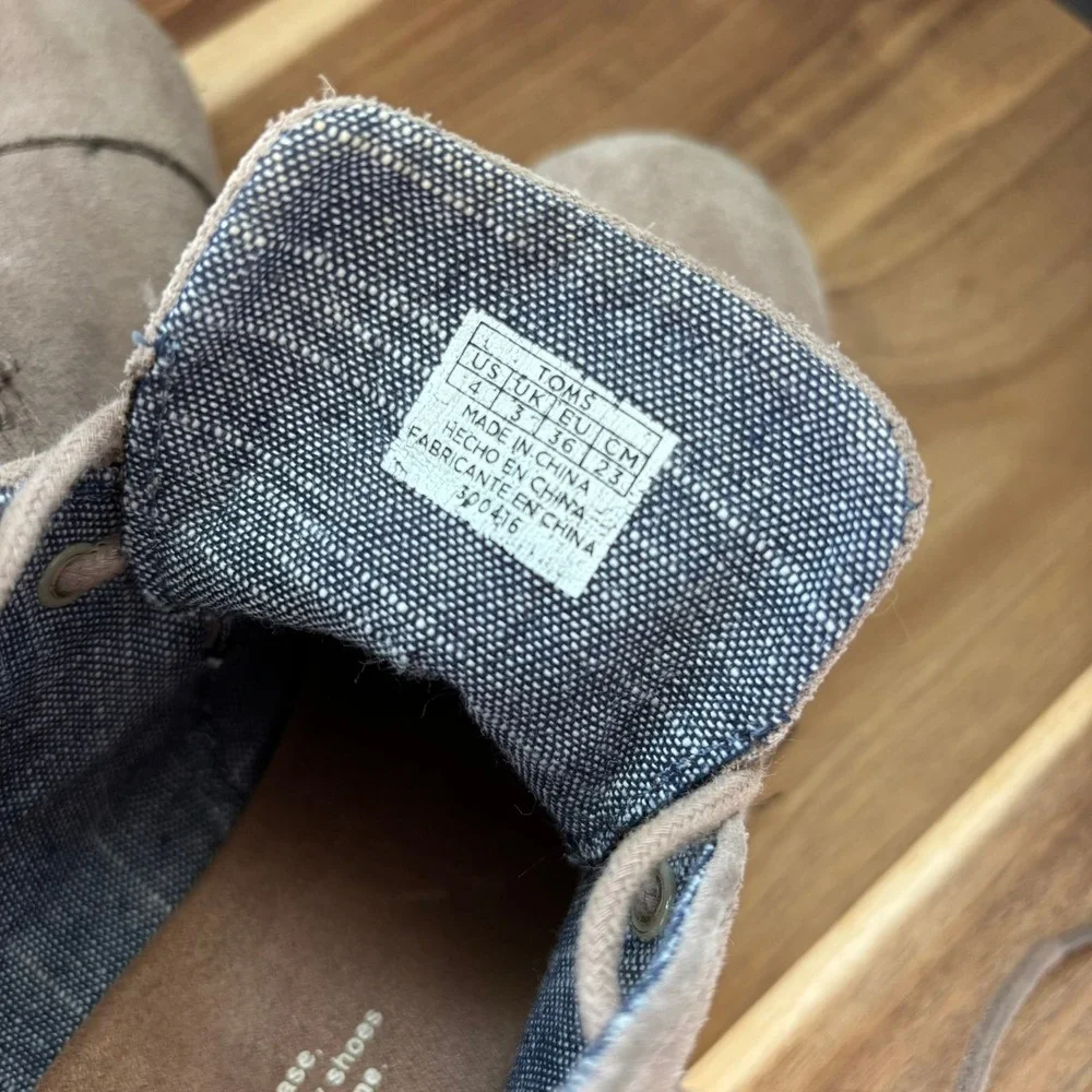 TOMS Tan Suede Desert Wedge Lace Up Ankle Boots